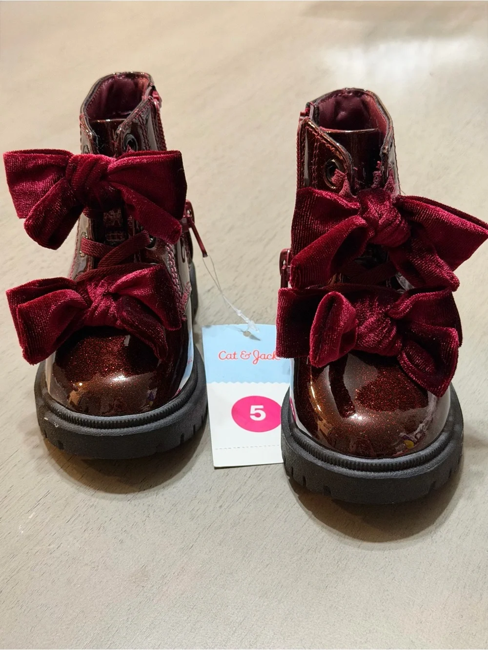 Cat & Jack 5 Toddler Burgundy Glitter Ankle Boots